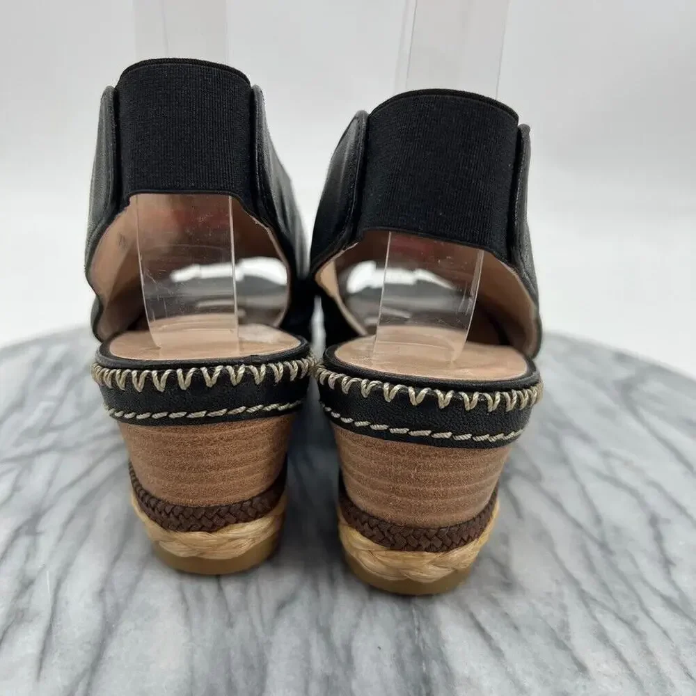 Stuart Weitzman Womens 7.5 Sandal Black Slingback Wedge Espadrille Chain Detail - Picture 5 of 14